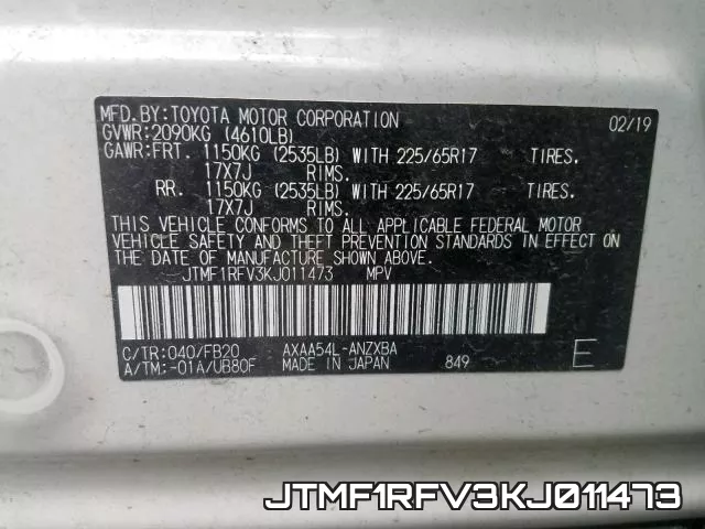 JTMF1RFV3KJ011473 фото 2