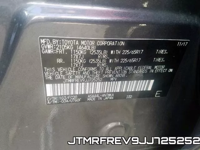 JTMRFREV9JJ725252 фото 2