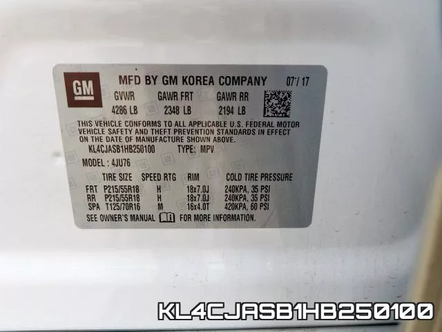 KL4CJASB1HB250100 фото 2