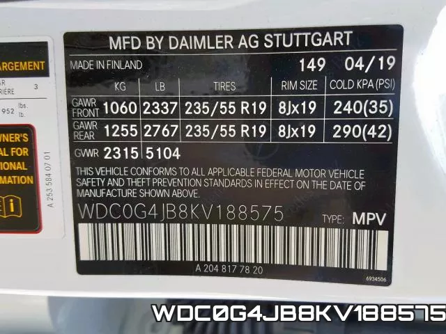 WDC0G4JB8KV188575 фото 2