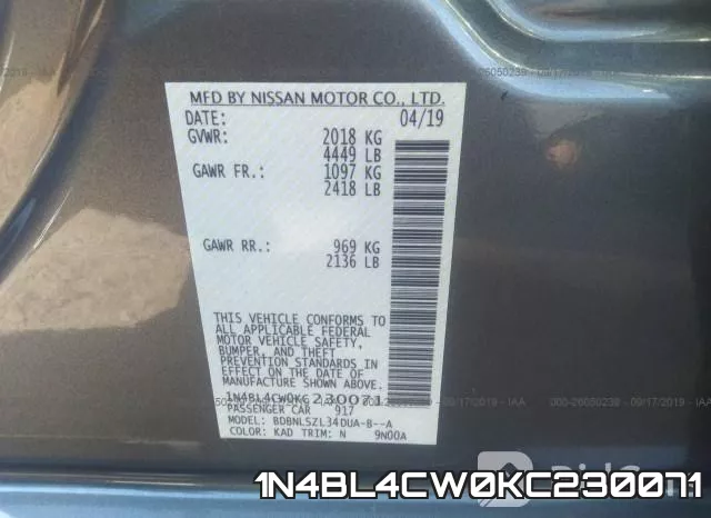 1N4BL4CW0KC230071 фото 10