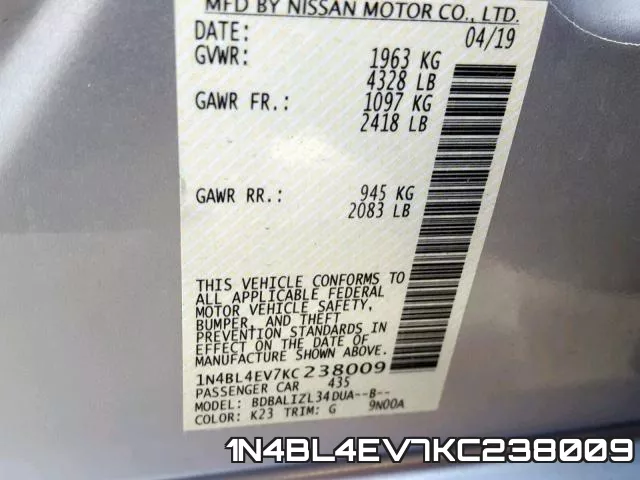 1N4BL4EV7KC238009 фото 2