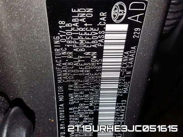 2T1BURHE3JC051615 фото 2