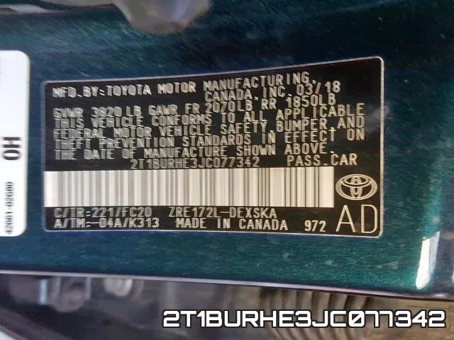 2T1BURHE3JC077342 фото 2