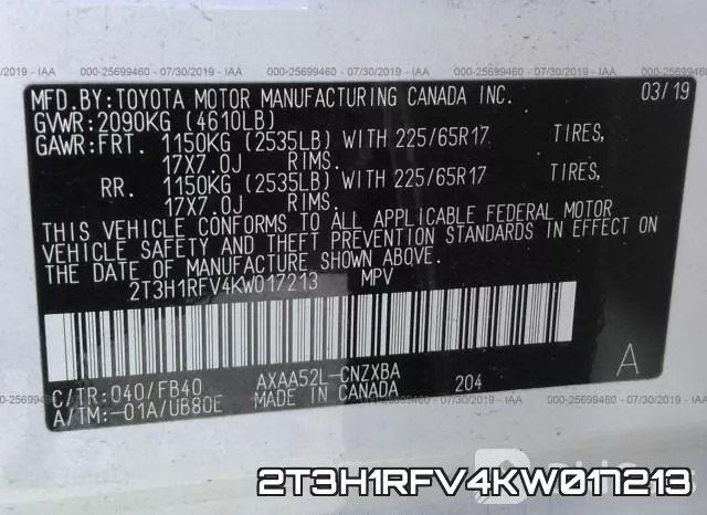 2T3H1RFV4KW017213 фото 9