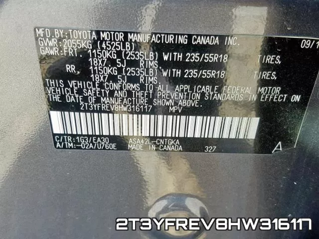 2T3YFREV8HW316117 фото 2