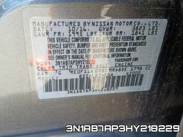 3N1AB7AP3HY218229 фото 2