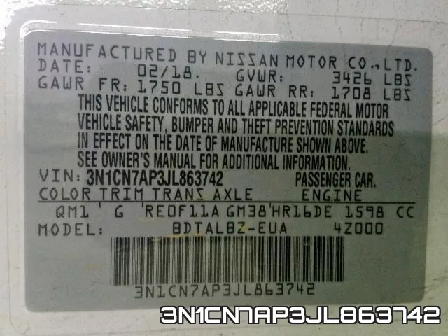 3N1CN7AP3JL863742 фото 2