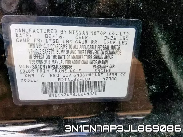 3N1CN7AP3JL869086 фото 2