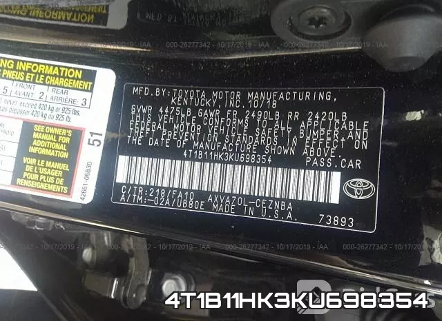 4T1B11HK3KU698354 фото 10
