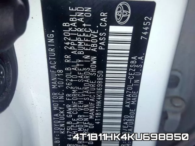 4T1B11HK4KU698850 фото 2