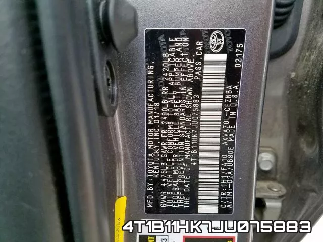 4T1B11HK7JU075883 фото 2