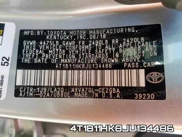 4T1B11HK8JU134486 фото 2