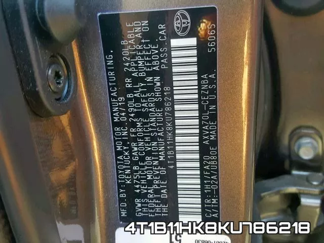 4T1B11HK8KU786218 фото 2