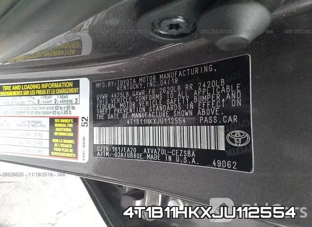 4T1B11HKXJU112554 фото 9