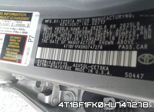 4T1BF1FK0HU747278 фото 10