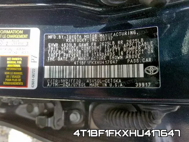 4T1BF1FKXHU417647 фото 2
