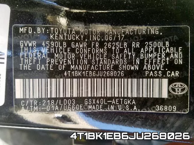 4T1BK1EB6JU268026 фото 2