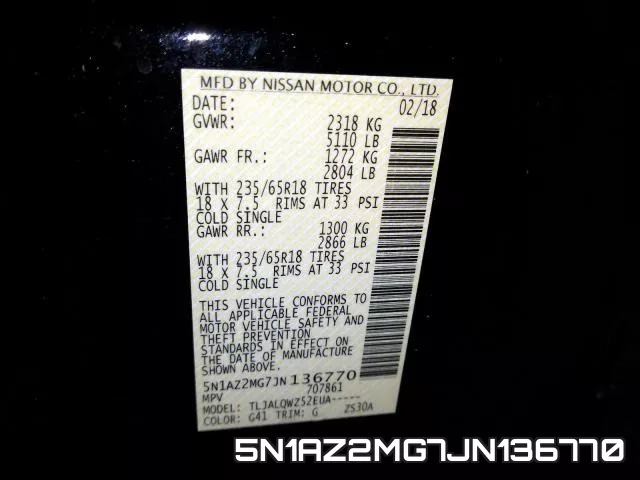5N1AZ2MG7JN136770 фото 2
