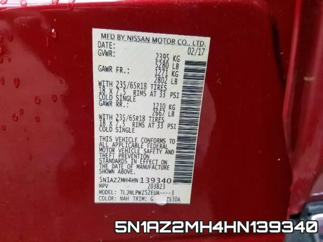 5N1AZ2MH4HN139340 фото 2