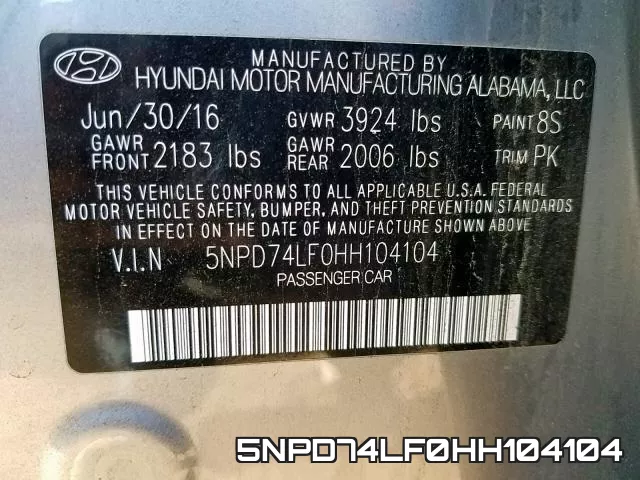 5NPD74LF0HH104104 фото 2