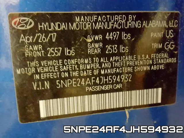 5NPE24AF4JH594932 фото 2