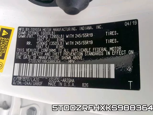 5TDDZRFHXKS988364 фото 2
