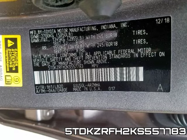 5TDKZRFH2KS557783 фото 2