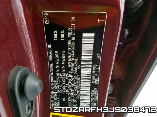 5TDZARFH3JS038472 фото 2