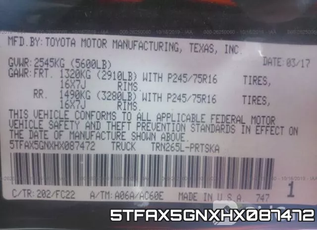 5TFAX5GNXHX087472 фото 10