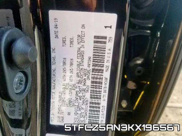 5TFCZ5AN3KX196567 фото 2