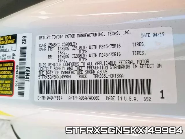 5TFRX5GN5KX149984 фото 2
