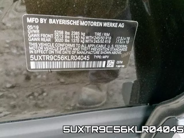 5UXTR9C56KLR04045 фото 2