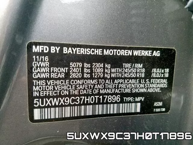 5UXWX9C37H0T17896 фото 2