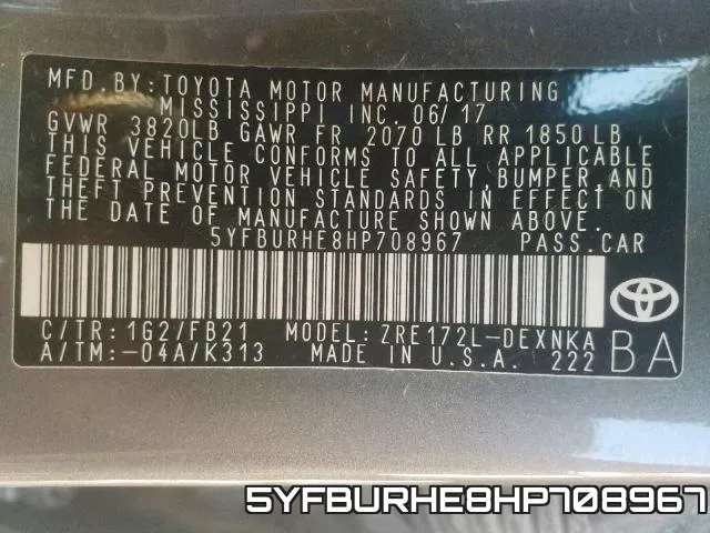 5YFBURHE8HP708967 фото 2