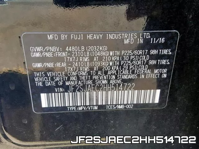 JF2SJAEC2HH514722 фото 2