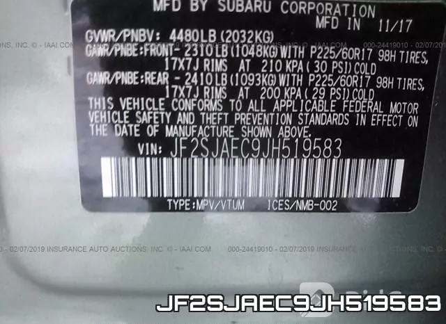 JF2SJAEC9JH519583 фото 10