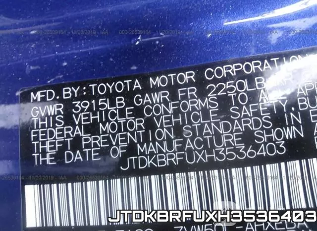 JTDKBRFUXH3536403 фото 10