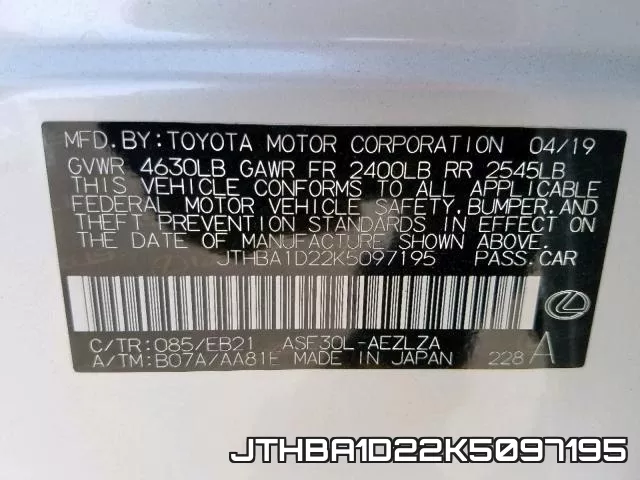 JTHBA1D22K5097195 фото 2