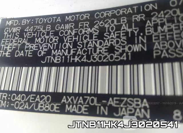 JTNB11HK4J3020541 фото 10