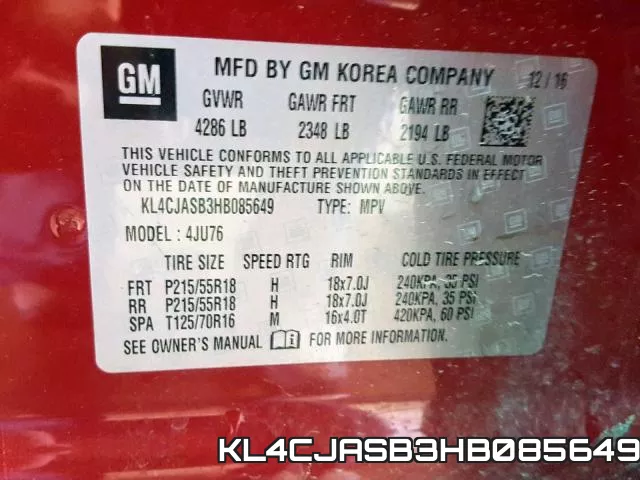 KL4CJASB3HB085649 фото 2