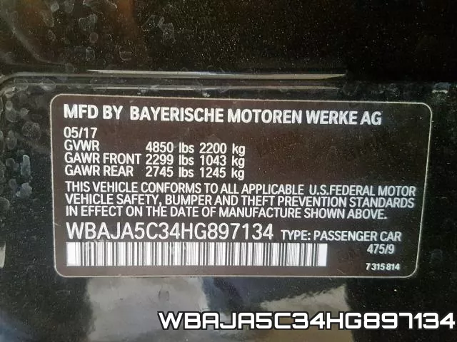 WBAJA5C34HG897134 фото 2