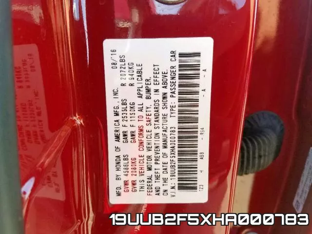 19UUB2F5XHA000783 фото 2