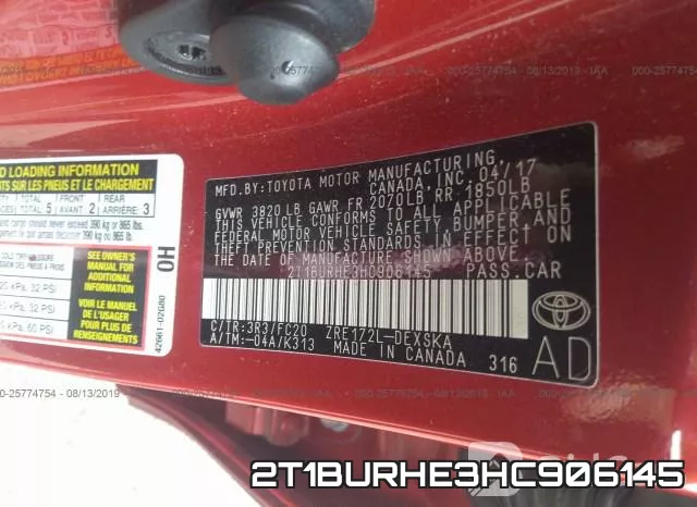 2T1BURHE3HC906145 фото 10