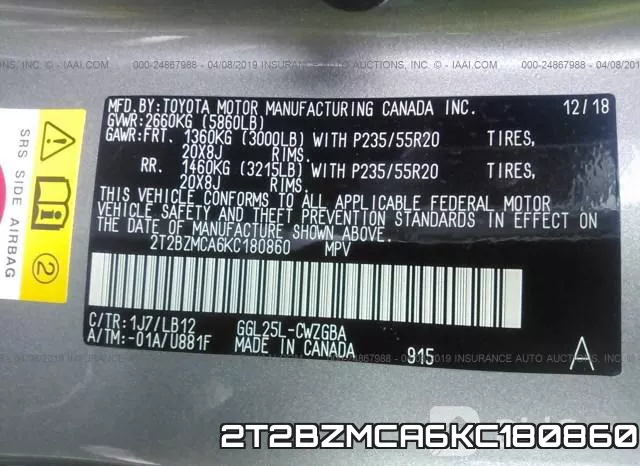 2T2BZMCA6KC180860 фото 9