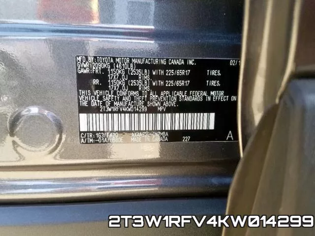 2T3W1RFV4KW014299 фото 2