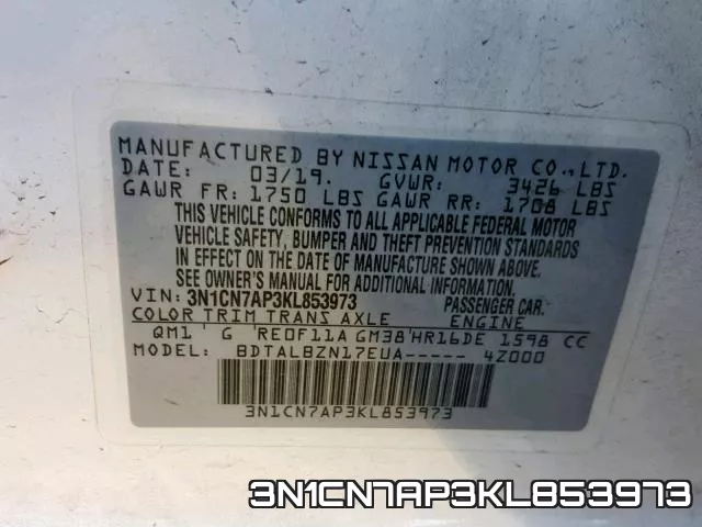 3N1CN7AP3KL853973 фото 2