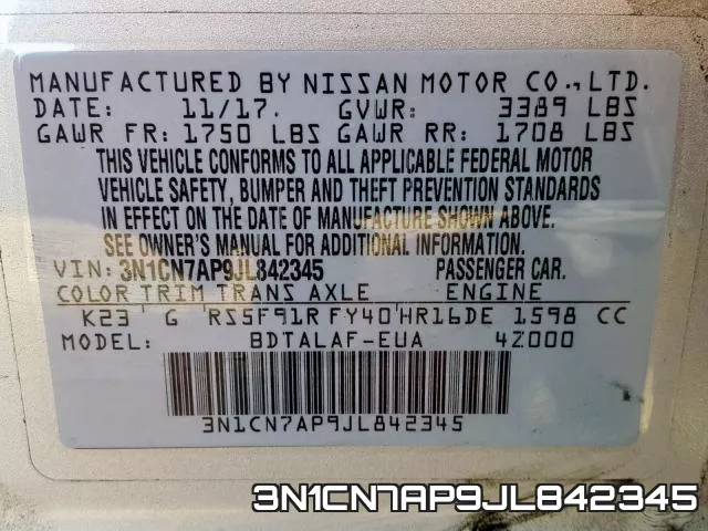 3N1CN7AP9JL842345 фото 2