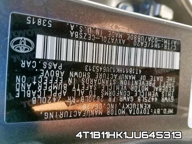 4T1B11HK1JU645313 фото 2