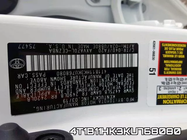 4T1B11HK3KU768080 фото 2